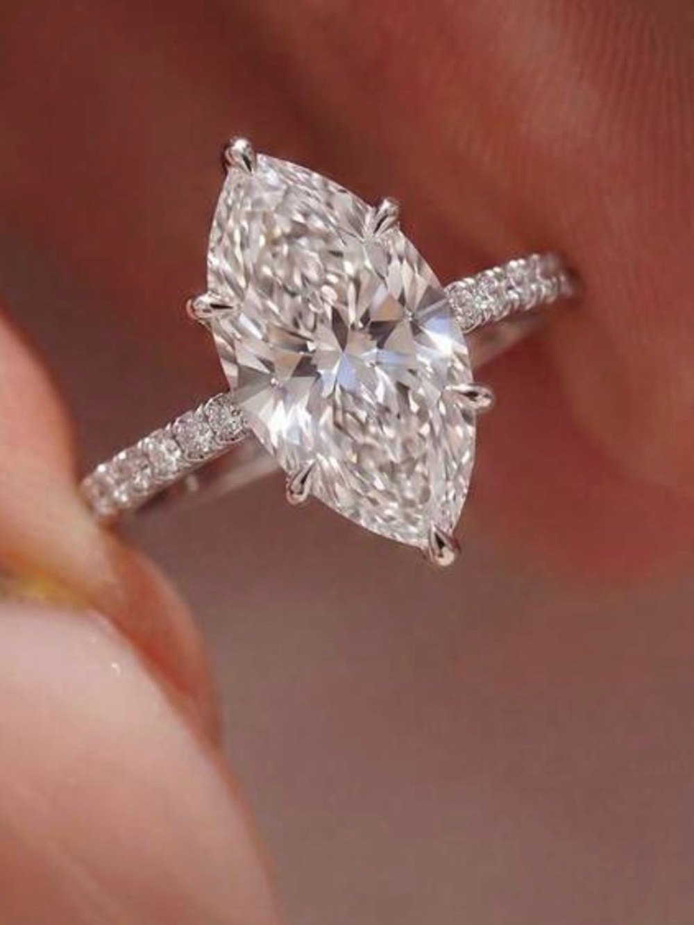 NWT-3ct Moissanite Marquee Hidden Halo Sterling Silver Engagement Ring